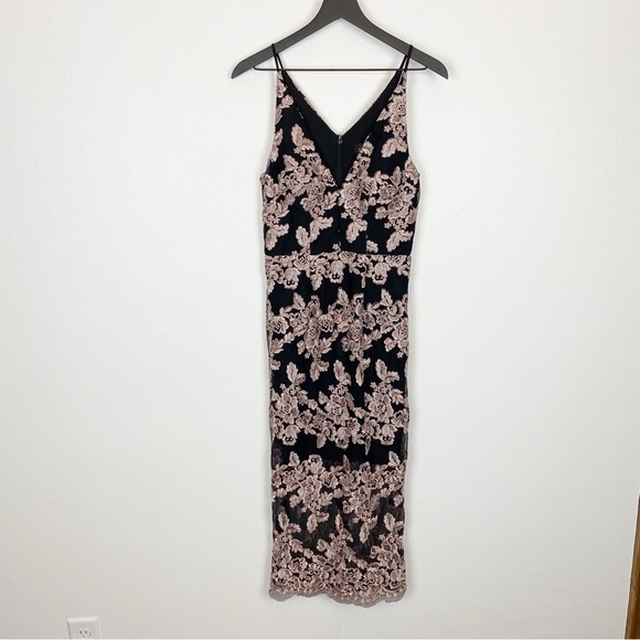 Xscape Lace Midi Dress Mesh Floral Strapless - Picture 2 of 6